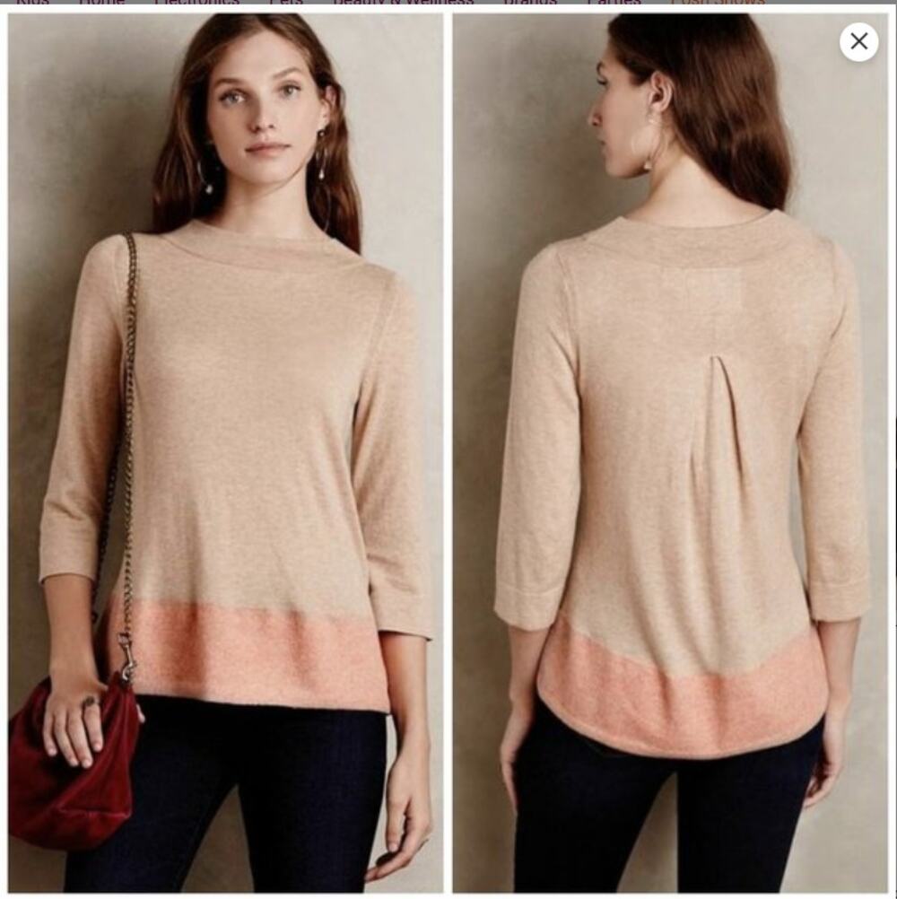 Anthropologie Angel of the North Evi Colorblock Sweater Wool Cashmere Tan Fall